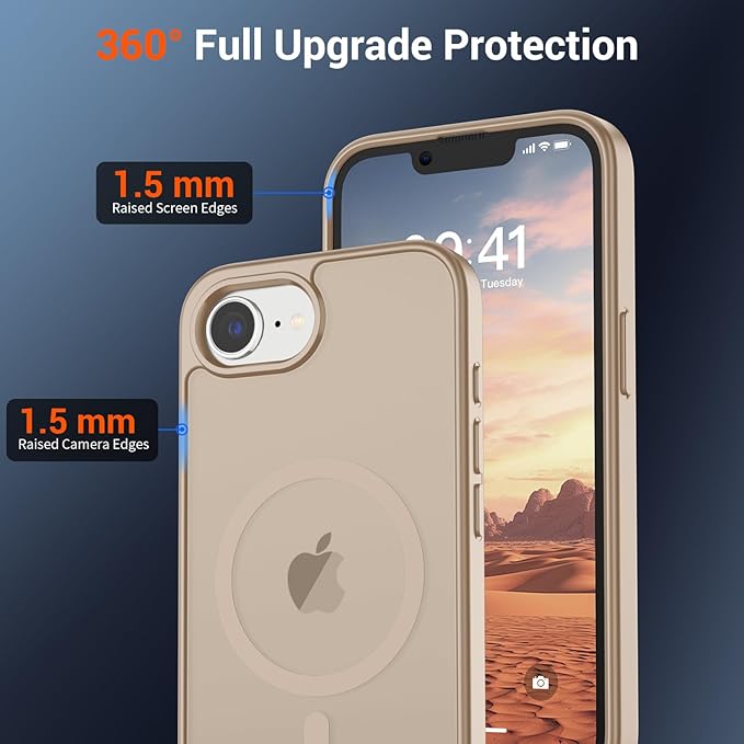 SUPFINE Magnetic for iPhone 17e Case/iPhone 16e Case (Compatible with MagSafe)(Military Grade Drop Protection) Slim Translucent Matte Shockproof with Anti-Fingerprint Phone Case 2025,Desert Gold