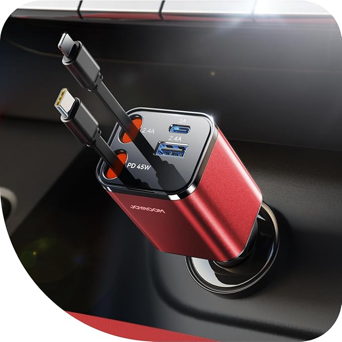 [2026 Ultra-Compact] JOYROOM Retractable Car Charger 84W Car Charger USB C for iPhone 16 17 Fast Charging, Car Accessories, Car Adapter Travel Essentials Gifts for Women Men, for iPhone 17 16 15 14 13
