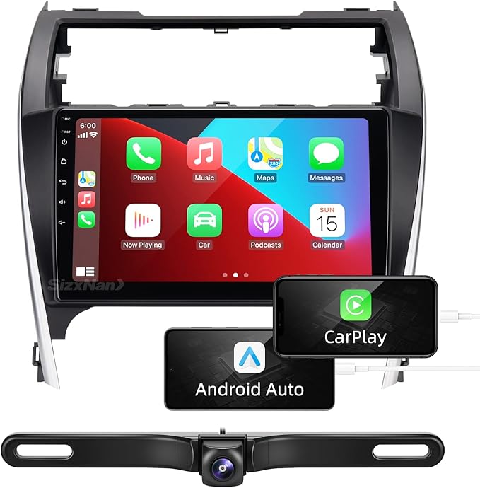 for Camry Android Radio Touch Screen Compatible with Carplay Android Auto,Car Stereo Bluetooth Navigation Media Player GPS WiFi FM/AM Rear Camera Head Unit for Toyota Camry 2012 2013 2014