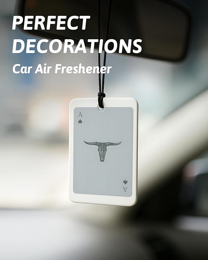 Boho Gray Western Car Air Freshener 4 Pcs, Preppy Cowgirl Cow Skull Cactus Ace Card Hanging Air Freshener for Cars Closet Drawer Books, Cute Western Car Accessories Mirror Decor for Women