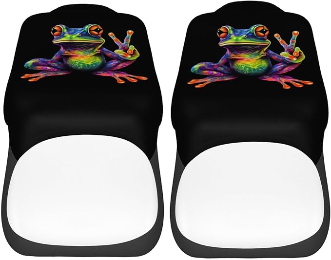 Delerain Car Seat Covers Set 2Pcs, Colorful Peace Frog Universal Front Car Seats Vehicle Enterior Protector Suitable Fits Most Car Auto SUV Sedan Truck
