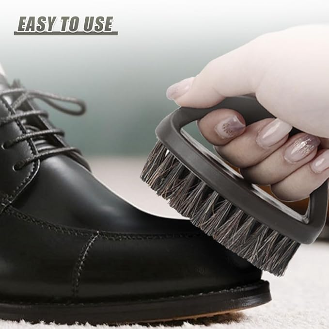 Soft Horsehair Bristle Leather Cleaning Brush for Car Interior, Comfortable Grip Car Wash Brush to Clean Upholstery Furniture Boots, Felt Hat Scrub Brushes Auto Detailing Cleaner Tool (2PCS)