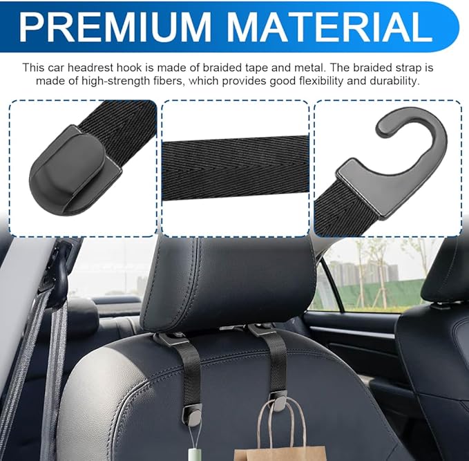 2PCS Car Seat Headrest Hook, Purse Hook for Car, Strong and Durable Backseat Hanger, Universal Auto Interior Accessories Seat Hanging Holders Fit for Hanging Purse Bag Grocery (Black)