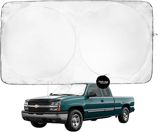 Windshield Sun Shade -Certified 99.87% UVB & 99.02% UVA Car Sun Shade. Award Winning Sunshade - Patented Technology | Compatible for Chevrolet Silverado 1500 (1999-2006) | Car Shades by Kinder Fluff
