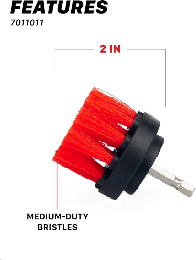 Maxshine 2", 4", & 5" M8 Medium-Duty Upholstery Carpet Brush with Drill Attachment Set – Power Scrubber Attachment for Car Detailing – Removes Grime, Stains & Spots from Fabric, Seats & Carpets