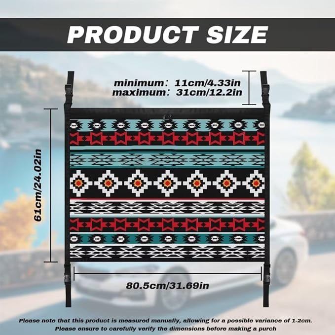Car Roof Storage Bag Tribal Grid Print Hanging Car Storage Bag Premium Car Seat Organizer Inner Car Accessories Compatible with Most Vehicles