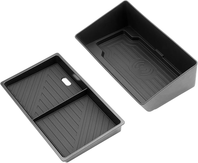 LFOTPP Center Console Organizer for 2025-2026 GMC Yukon (Elevation/AT4) 2PCS Armrest Storage Box Tray ABS Materials& TPE Wirless Mats Storage Box- Only Compatible with Console Without Cover
