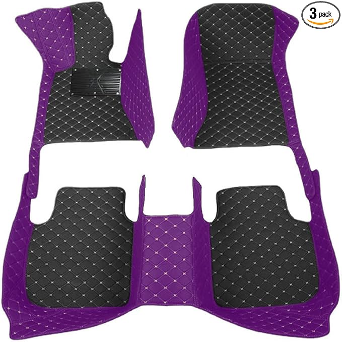 KaiLaiCarCustom Automotive Car Floor Mats for 99.99% Sedan SUV Sports Car Men Women Protection Full Coverage Pads Anti-Slip Leather Floor Lining (Purple + Black Beige, C- Diamond Double Spelling)