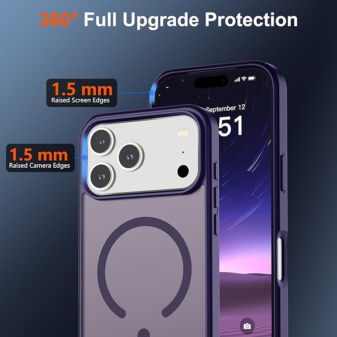 SUPFINE Magnetic for iPhone 17 Pro Case (Compatible with MagSafe)(Military Grade Drop Protection) Translucent Matte Shockproof with Anti-Fingerprint Phone Cover,Dark Purple