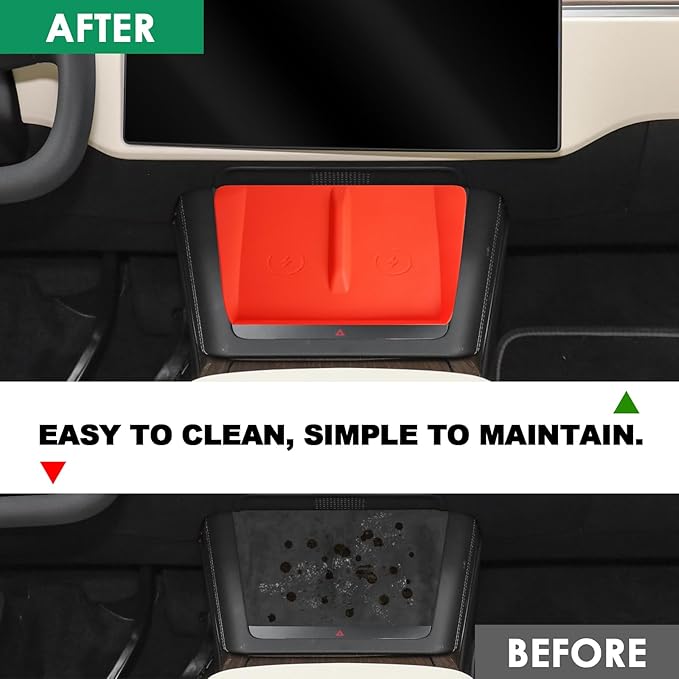 Center Console Wireless Charging Silicone Mat Compatible with Tesla Model X Model S 2023 2022 2021 Accessories Waterproof Cover Interior Pad Non-Slip Mats Phone Tray Upgrade (Red)