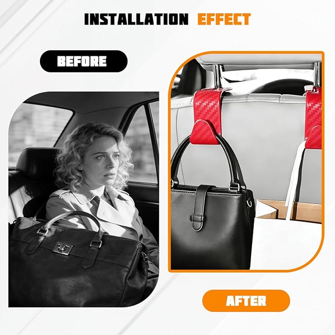 4PCS Car Seat Headrest Hook, Automotive Back Seat Storage Holder Hanger, Vehicle Interior Backseat Organizer Hanging Hook for Purse Handbag Grocery Bags, Universal Fit (Red)