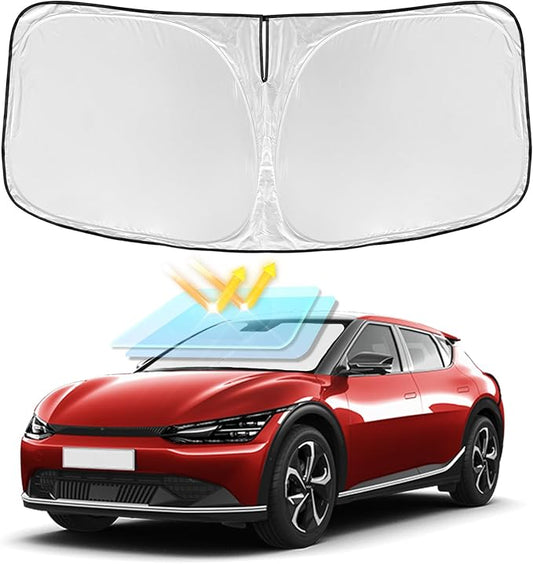 for Kia EV6 2022-2025 2026 Windshield Sun Shade - 4 Layers Car Sunshades for Front Windows Shade Cover Custom Fit EV6 Sun Visor 250T Retractable Shade Blocks UV Rays Car Accessories