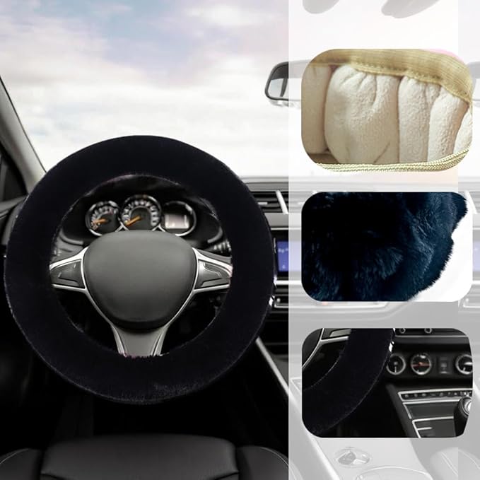Fluffy Steering Wheel Cover, Winter Warm, Suitable for Most Car Steering Wheels in The 14-15 Inch Range(Black, 1PCS)