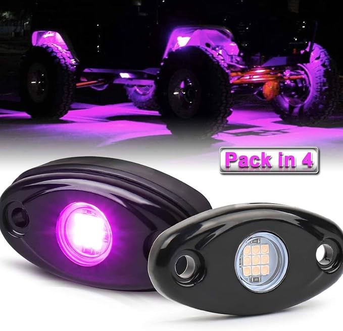Rock Lights Pink with Light Purple 12 Pods Pure Pink LED Rock Lights IP68 Waterproof 47inch Extension Wires for Trucks UTV ATV SUV Boat Pickup Car Fender Exterior Lighting Kit