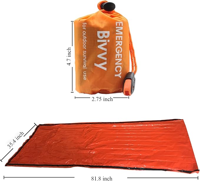 Emergency Sleeping Bags for Survival，2 Pack Bivvy Bag， Storage Bag with Whistle， Camping, Hiking Keep Warm, Outdoor Adventures