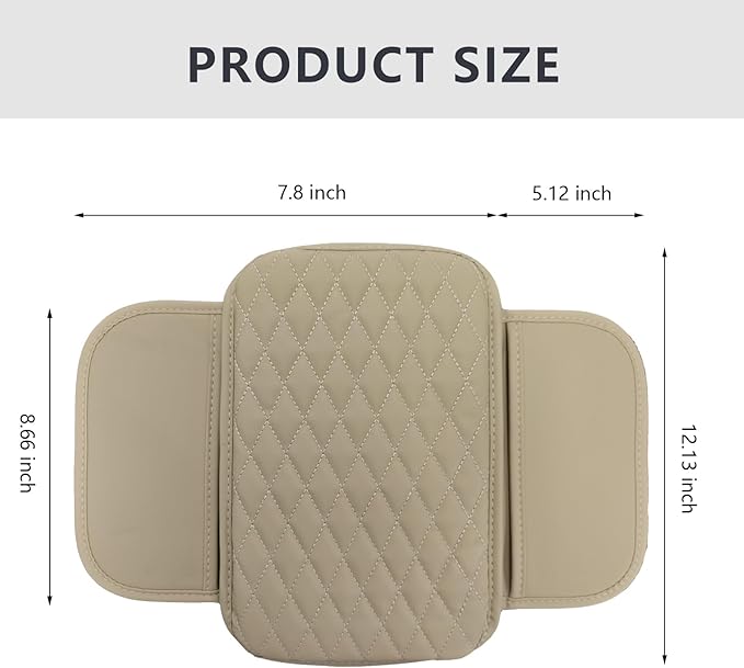 Car Center Console Cover,Microfiber Leather Car Armrest Cover Cushion with Storage Bags, Universal Car Armrest Storage Box Car Interior Accessories for Most Vehicles, Beige