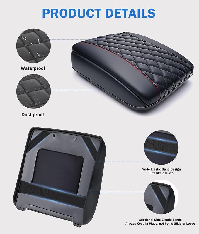 Center Console Cover for 2019-2025 2026 Dodge Ram 1500/2500/3500 Accessories, Leather Middle Armrest Console Cover Elbow Arm Rest Cushion for Car Anti-Scratch(Bucket Seat Console Only)