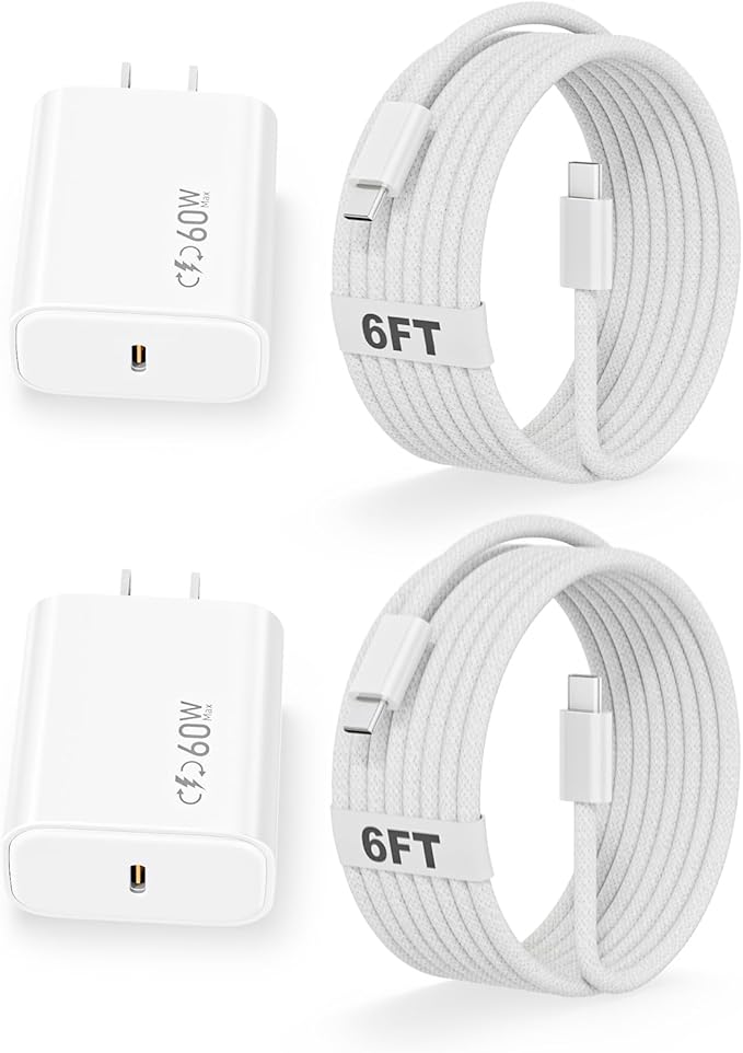 Charge for iPhone 17/16/15 Charger, 2Pack 40W-60W Dynamic Type C Wall Charger Adapter USB C Charger Block 6FT USB-C to C Woven Braid Cable for Apple iPhone 17 Pro Max/iPhone 16 Plus, iPad Pro/Air/Mini