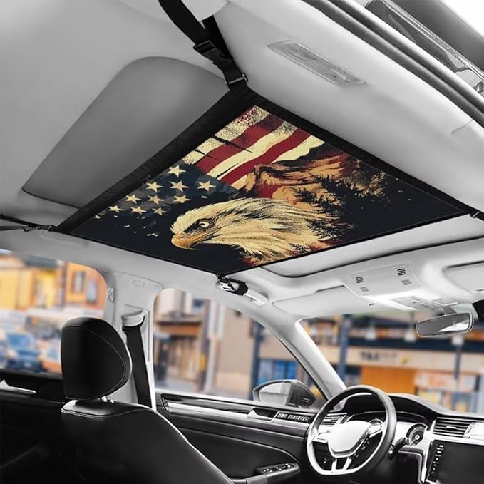 Eagle USA Flag Car Roof Storage Bag Hanging Car Storage Bag All Car Storage Organizers Large Capacity Can Hold Mobile Phone, Wallet