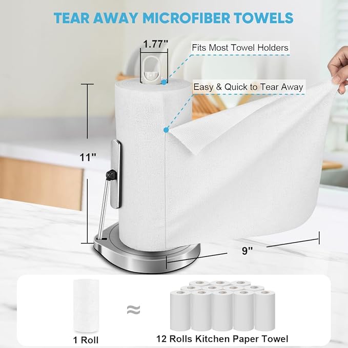 AIDEA Microfiber Cleaning Cloth Roll, White Shop Towels 55 Sheets Washable, Microfiber Towels for Cars, White Rags Reusable Paper Towel for Automotive, Workshop, House, Kitchen, Cleaning Supplies11×9"