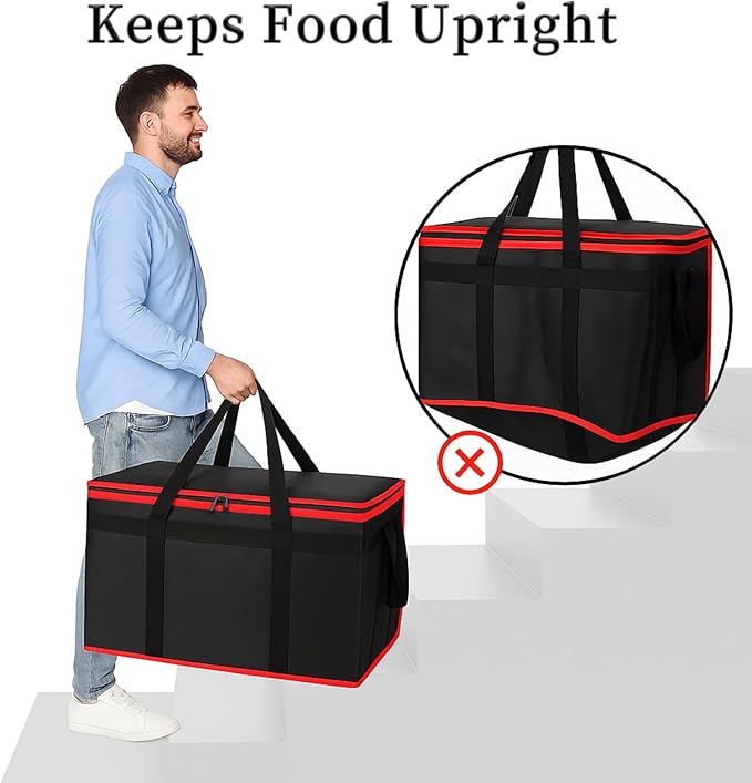 Bodaon 2-Pack Insulated Food Delivery Bag With Hard Bottom, XXXL Pizza Cooler Bags, Rideshare Delivery Bag, Catering bag Thermal Cold/Hot Styrofoam Carrier for Shopping/Travel/Car
