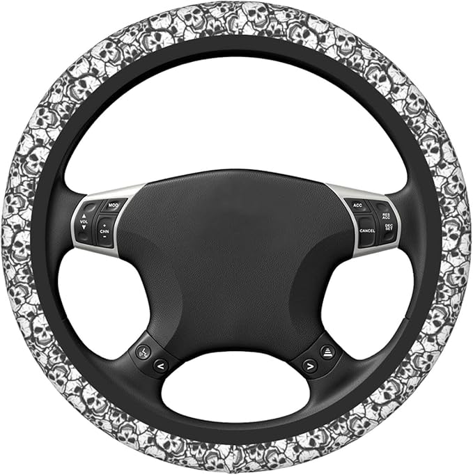 Black And White Skull Auto Car Steering Wheel Cover Universal 15 Inch Neoprene Interior Decor Protection Accessories