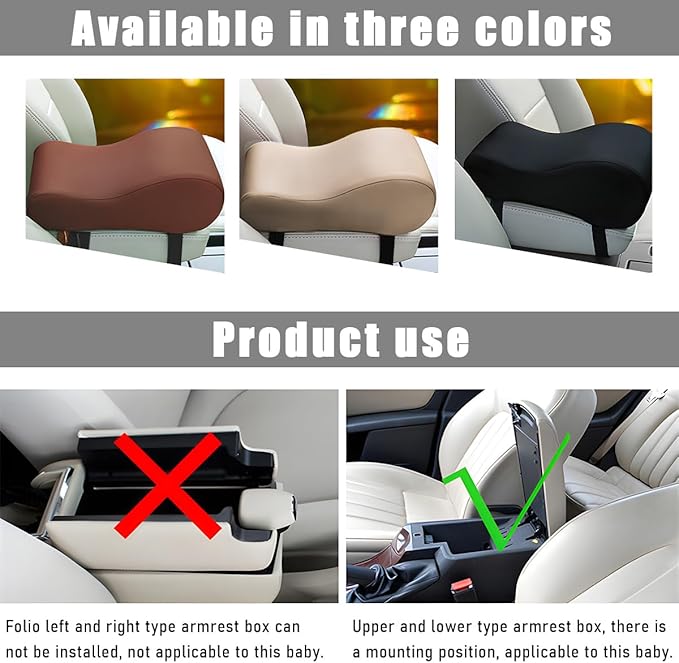 Car Armrest Cushion, 12.2"×6.3"×3.9" Memory Foam Center Console Armrest Pad, Comfortable Armrest Console Pillow Protector for Most Vehicles, Universal Car Accessories (Brown)