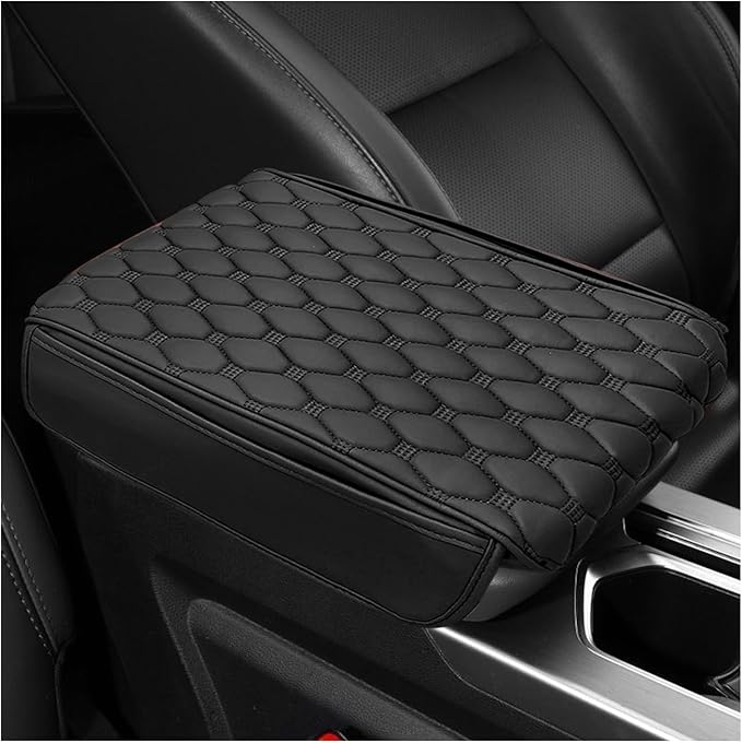 Car Armrest Cushion, Memory Foam Auto Arm Rest Box Protector with 2 Storage Bags, Waterproof Leather Center Console Cover Universal for Most Vehicles, Car Accessories (Black)