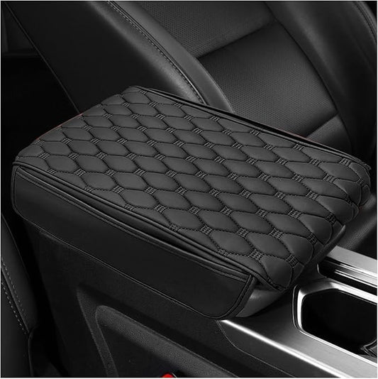 Car Armrest Cushion, Memory Foam Auto Arm Rest Box Protector with 2 Storage Bags, Waterproof Leather Center Console Cover Universal for Most Vehicles, Car Accessories (Black)