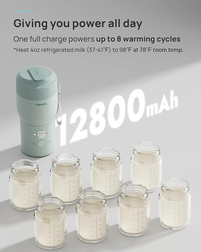 Papablic Pro Portable Bottle Warmer for Travel – 2.5 Min Fast Heating, Built-in Sterilizer, 5 Temp Settings, Baby Milk & Formula Warmer On the Go, Long Battery, Smart Keep Warm, Mint Green