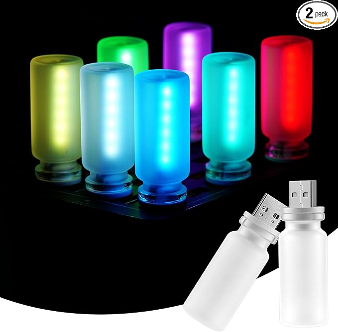 iFunyLED Car Interior USB LED Night Light, Touchable Dimming with 13 Modes of Car Ambient Lighting Kit, Frosted Glass Bottle Lamp, Car Interior Accessories Suitable for Most Vehicles, Pack of 2