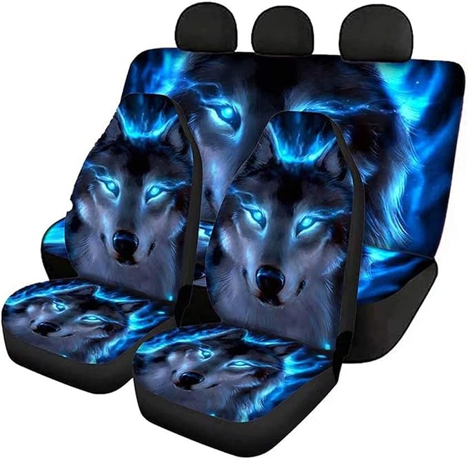 KEIAHUAN Cool Wolf Car Seat Cover Backrest Seat Protector Full Set of 4pcs Universal Car Interior Decorative for Women Ladies Gifts Fit Most Car,Truck,SUV,Van 4Pack Blue