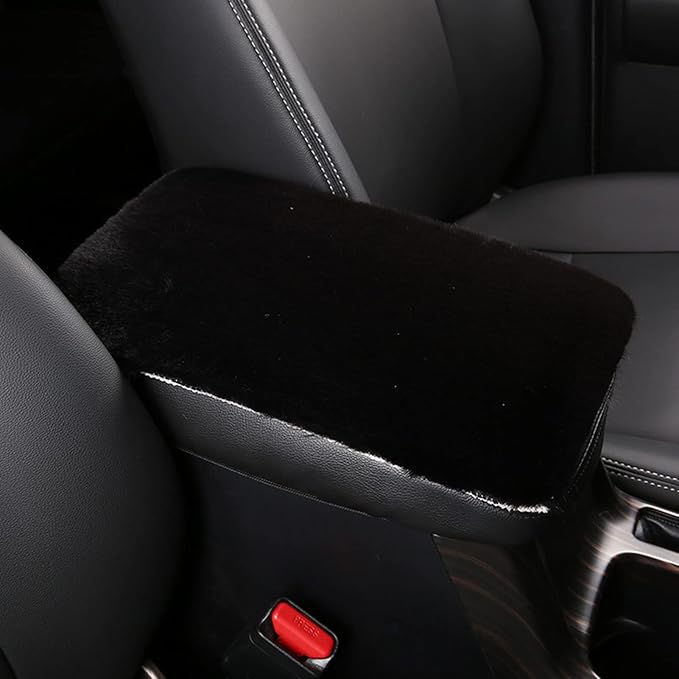 Fluffy Furry Armrest Cover for Car, Auto Center Console Cover Pad Car Soft Console Pad Wool Fur Armrest Seat Box Cover Protector Universal Fit for Most Vehicle, SUV (Black)