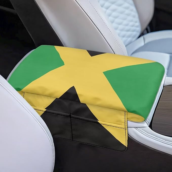 Auto Center Console Pad, Non-Slip Armrest Seat Box Cover, Car Interior Accessories, Jamaican Flag Auto Armrest Cover Protector for Vehicle, SUV, Truck