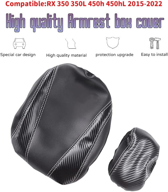 Custom Interior Accessories for Lexus RX 350 350L 450h 450hL 2015-2022 PU Leather Center Console Armrest Box Cover Armrest Cushion Central Armrest Protector Pad(Carbon Fiber Texture)