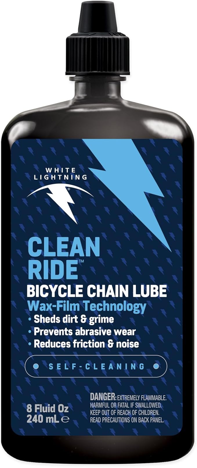 White Lightning Clean Ride Self-Cleaning Wax Bicycle Chain Lubricant – 100% Oil-Free, Reduces Dirt & Grime, Extends Chain Life, Smooth Performance, 8 oz