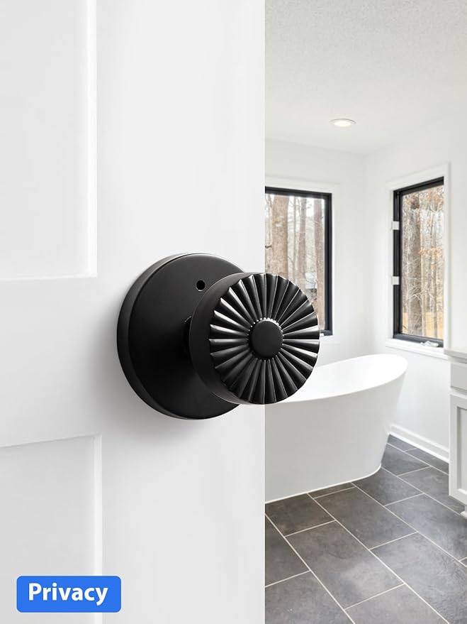 Black Privacy Door Knob, Interior Door Handle Bedroom Bathroom Black DoorKnob, Stainless Steel Knob, 1 Pack