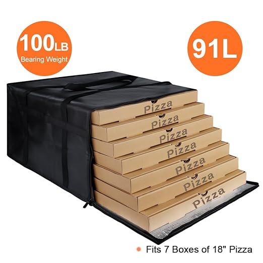 CIVJET Insulated Pizza Delivery Bag for Carry Hot, 20" x 20" x 14" Insulated Food Delivery Bag, Grocery Cooler Bags for Catering/Drivers, Commercial Food Warmers（Black, 1Pk）