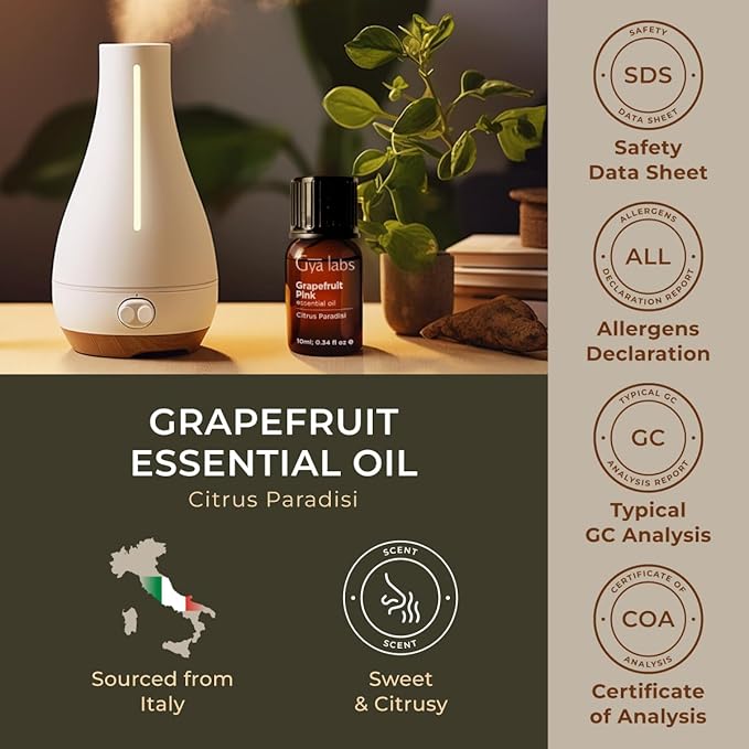 100% Pure Grapefruit Essential Oil - 0.34 Fl Oz - Grapefruit Oil for Hair, Skin, Diffuser, Aromatherapy & DIY Candle Making Scent