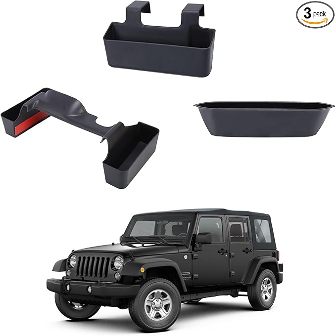3PCS Gear Shift Console Side Tray Organizer, Center Console Hanging Storage Box, Passenger Side Co-Pilot Organizer Compatible with 2011-2018 Jeep Wrangler JK JKU Interior Accessories