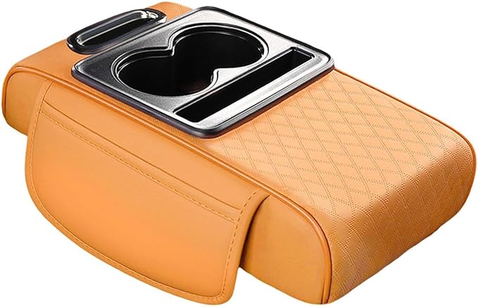 Car Center Console Pad PU Leather Armrest Organizer with Tissue Box Slot for Vehicles, Style E