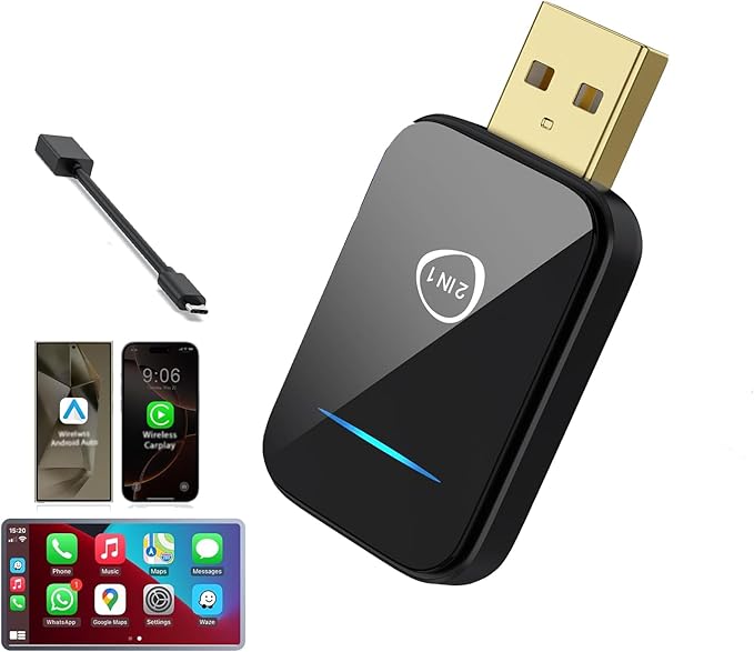 2025 Upgrade Mini CarPlay Wireless Adapter Support Apple CarPlay & Android Auto,Convert Wired to Wireless CarPlay Adapter,Stable Control & No Delay,2 in 1 Wireless Android auto Box for Cars from 2016