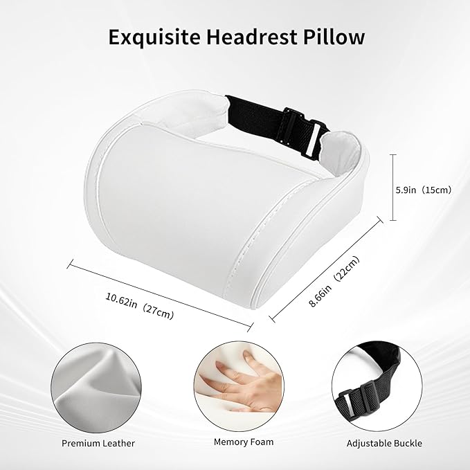 Car Neck Pillow for Tesla Model Y/3/S/X/Cybertruck Memory Foam Headrest Pillow Ergonomic Design Neck Support Seat Headrest Softness Comfortable Car Pillow (White, 2 Pack)