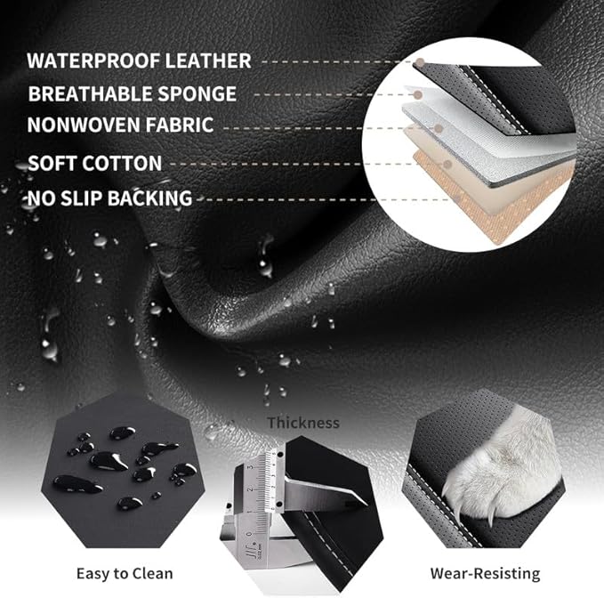 Car Seat Covers Full Set Custom Fit for Ford Edge 2007-2025 2026-Luxury Leather with Lumbar Support, Breathable, Waterproof, Anti-Slip, Durable, Easy to Install (Black&White,Full Set)