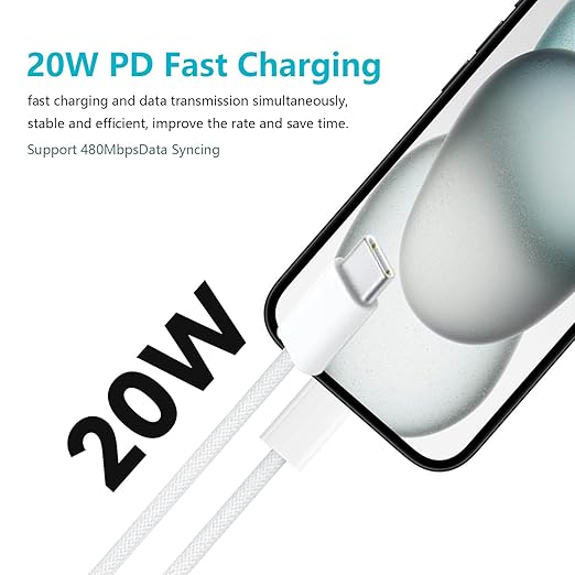 6FT 20W USB Type C Fast Charger Block for iPhone 16e 17 16 15 Pro MaX,AirPods 4 4th, AirPods Pro 3 2 2nd, iPad Pro Air 13/12.9,iPad 10th Tablet,Samsung Galaxy A16 A15 A14 5G A54 A03S A53 A23 A34