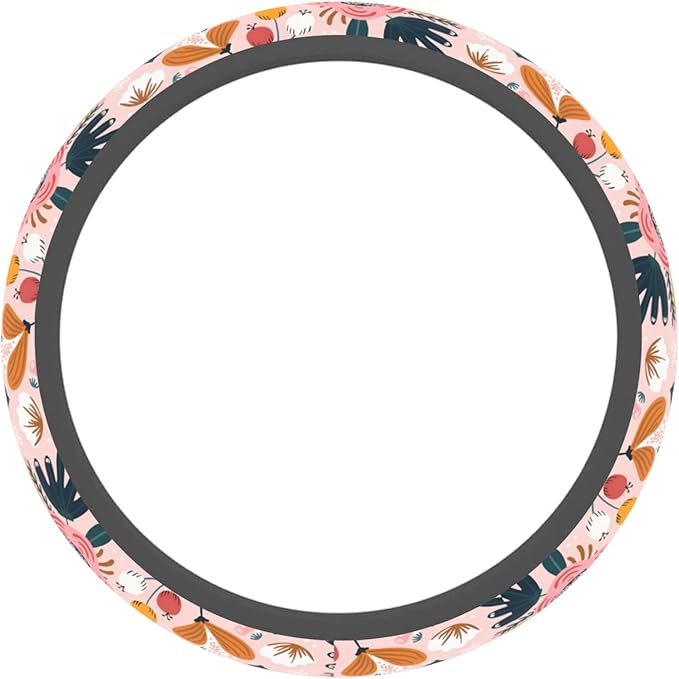 Car Steering Wheel Cover for Women Men, Non-Slip Pink Floral Steering Wheel Protector, Universal 14"-15" Fit for Cars, SUVs, Trucks (Pink Floral)