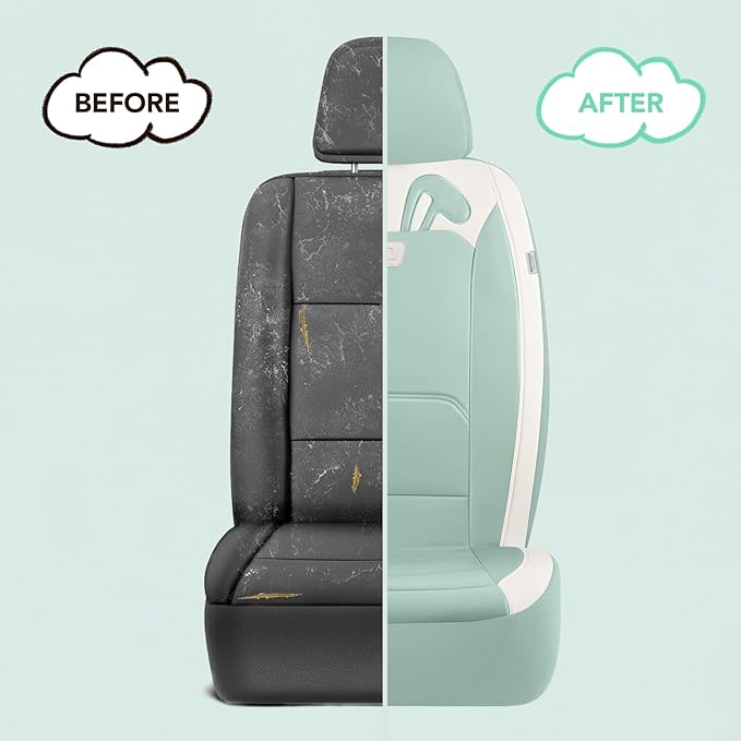 PIC AUTO Car Seat Covers, Cute Rabbit Premium Green Leather Seat Covers, Universal Fit Front Seat Covers for Cars, Trucks, SUVs, Soft & Wear-Resistant Auto Interior Protection with Airbag-Compatible