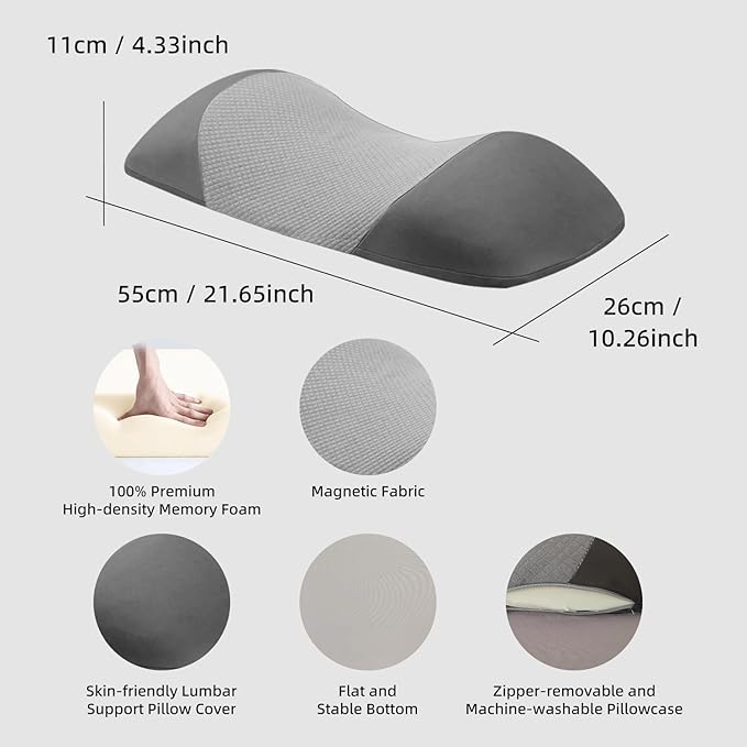 Lumbar Support Pillow for Sleeping,Premium Memory Foam Lower Back Pain Relief Bed Rest Support Pillows for Car Bed,Couch,Waist Support Care Cushion,Sleep Lumbar Pillow (Black Grey)