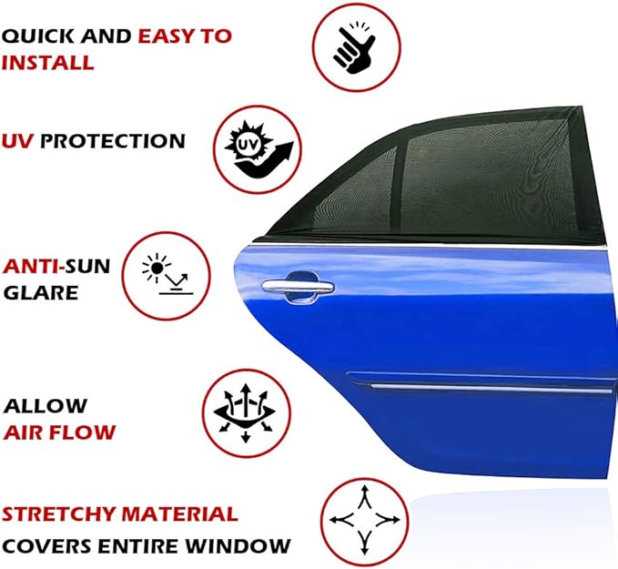 Car Window Shades, 2 Pack Breathable Mesh Car Side Back Window Sun Shades, Stretchy Window Screen for Baby Family Pet UV Protection, Window Covers Fit for Most(95%) of Cars - (Medium 39"x19")