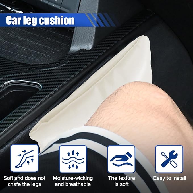 Car Knee Cushion Pad, PU Leather Automotive Center Console Elbow Armrest Pillow, Soft Auto Door Leg Support Pad Protector, Universal Vehicle Interior Comfort Accessories (Beige)
